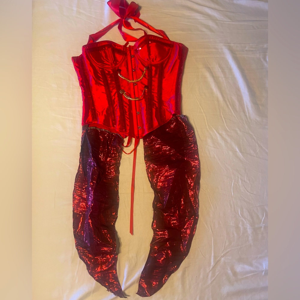 Red corset made into circus corset